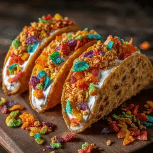 Fruity Pebbles Cheesecake Tacos
