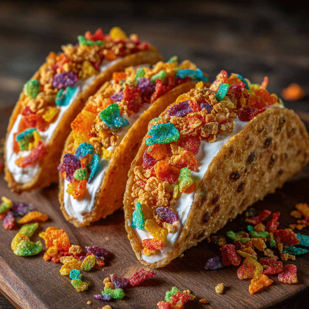 Fruity Pebbles Cheesecake Tacos