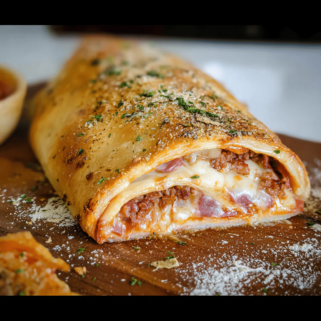Homemade Stromboli with Cheesy Meat Filling
