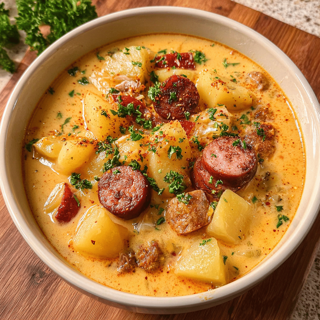 Cajun Potato Soup with Sausage and Cheese