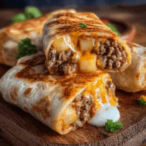 Cheesy Potato Burritos with Beef