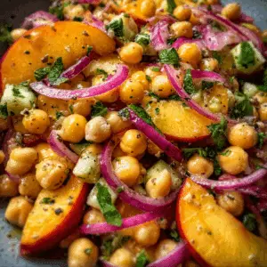 Chickpea Peach Salad with Honey Lime Dressing