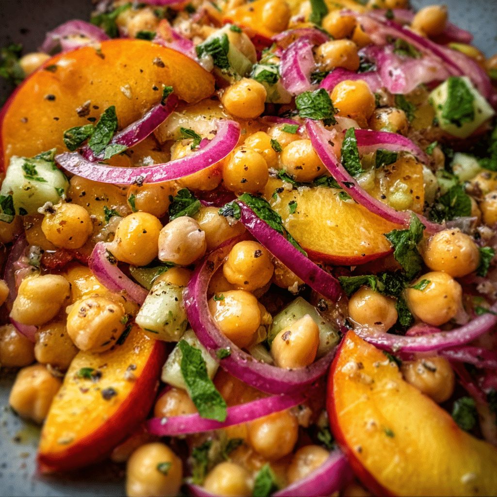 Chickpea Peach Salad with Honey Lime Dressing