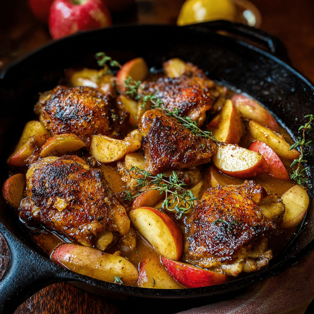 Skillet Apple Cider Chicken with Spiced Apples
