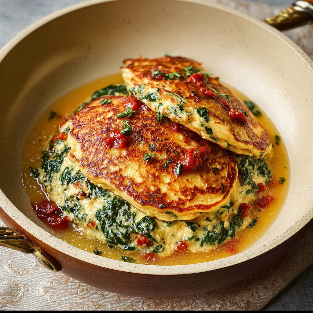 Spinach and Ricotta Pancakes with Tomato Sauce